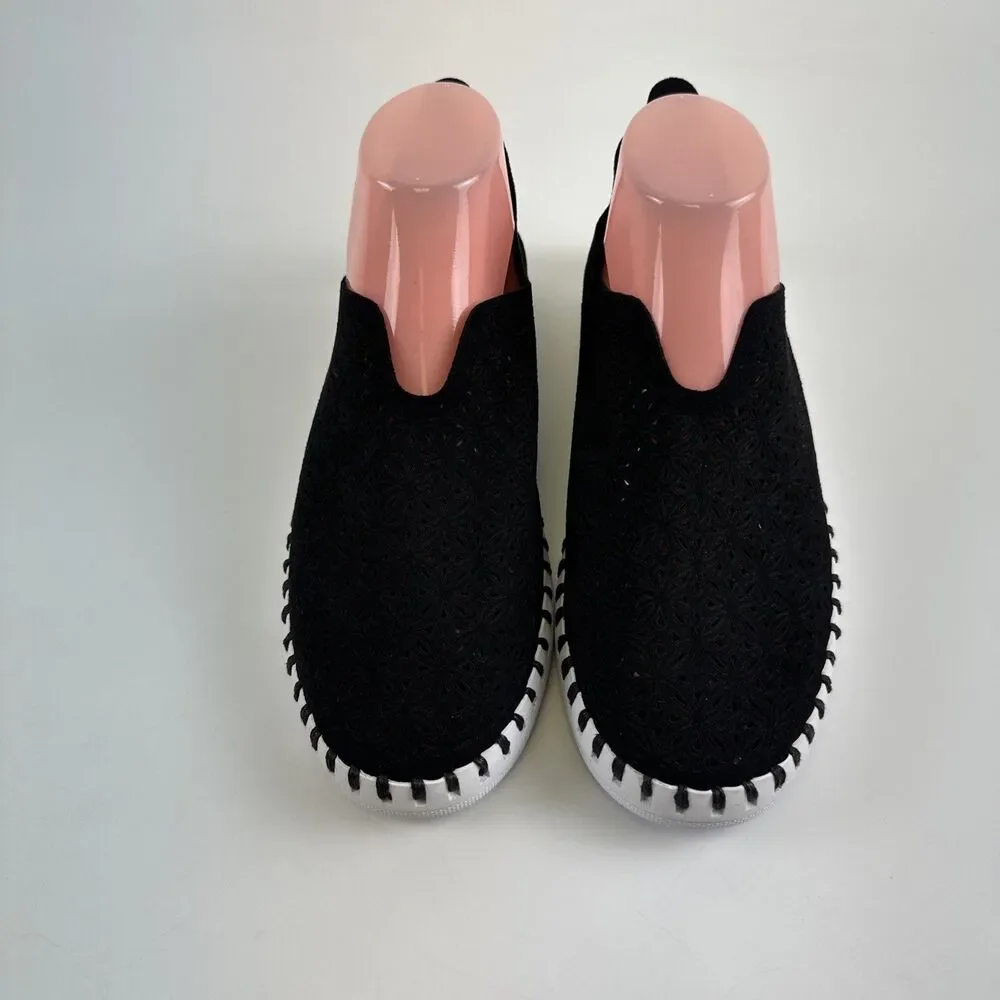 Project Cloud Rose Perforated Slip On Flat Black Faux Suede Lightweight 42 US 11